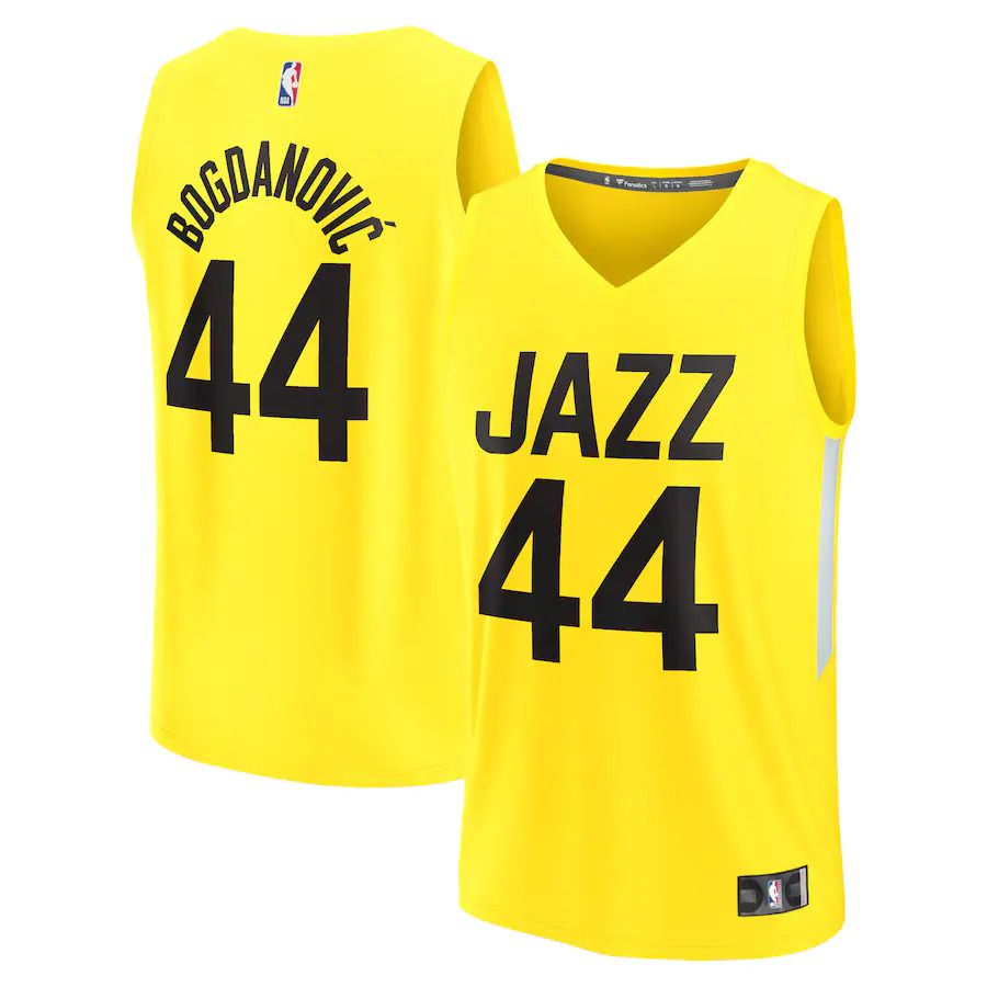 Men Utah Jazz 44 Bojan Bogdanovic Fanatics Branded Yellow Icon Edition 2022-23 Fast Break Replica Player NBA Jersey